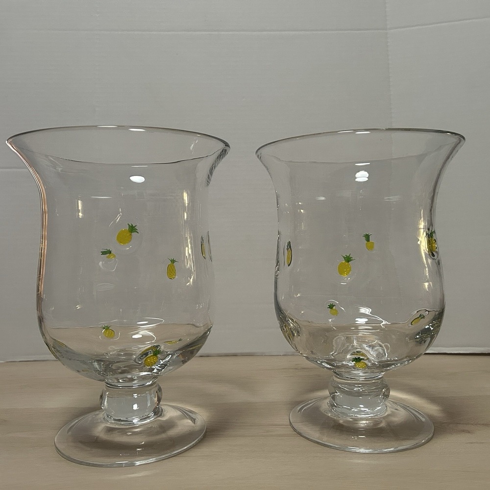 Anthropologie Penelope Hand Blown Glass Pineapple Icon Vase Hurricane Set Of 2